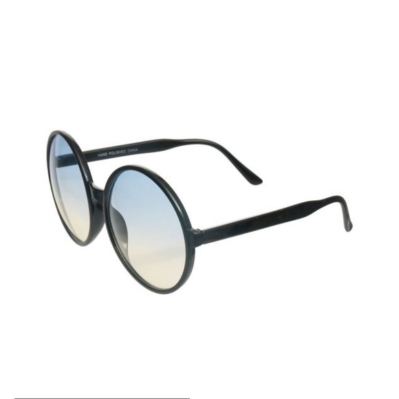 Black/Blue Oversized Retro Round Sunglasses - Picture 5 of 5